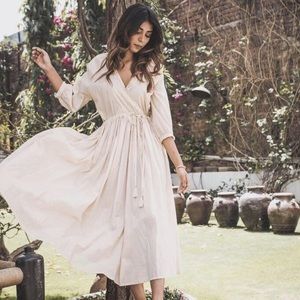 Cotton Pink Cottagecore Midi Dress